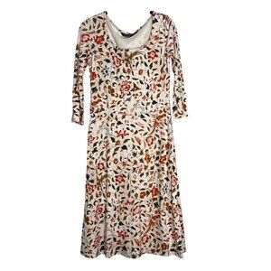 Floral A-Line Dress By Peruvian Connection size Small orange, green, brown